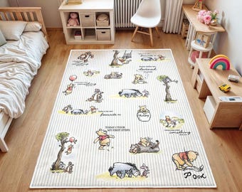 Woodland Round Rug, Pooh Floor Carpet, Forest Non Slip