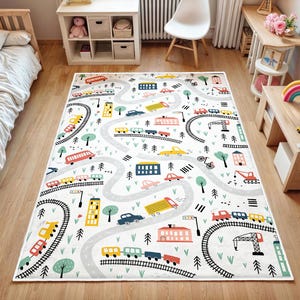 Alfombra de juegos ultra suave para niños City Road, alfombra para habitación de niños, alfombra de juegos, alfombra para guardería, decoración de guardería, regalo para niños, alfombra City Traffic para niños