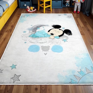 Micky Maus Teppich, Micky Maus Teppich, Schlafteppich, Baby Jungen Spielzimmer Teppich, Waschbarer Runder Kinderzimmer Teppich, rutschfest Kinder Teppich, Mickey Mouse Teppich, Kinderzimmer Matte