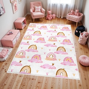 Regenbogen Teppich, Kinderteppich, Waschbar, Rutschfest, Weich, Spielteppich, Teppich für Kinder
