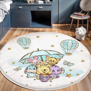 Winnie The Pooh Bereich Teppich, Woodland Runder Teppich, Pooh Bodenteppich, Winnie Kid Teppich, Cartoon Map Säugling Spielmatte, Waschbarer Kinderteppich, Babyteppich