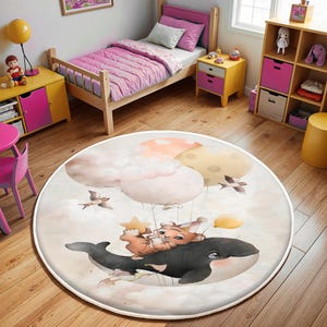 Whale Adventure Nursery Rug: Round Ocean Animals Anti-Slip Play Mat
