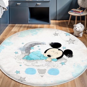 Micky Maus Teppich, Micky Maus Teppich, Schlafteppich, Baby Jungen Spielzimmer Teppich, Waschbarer Runder Kinderzimmer Teppich, rutschfest Kinder Teppich, Mickey Mouse Teppich, Kinderzimmer Matte