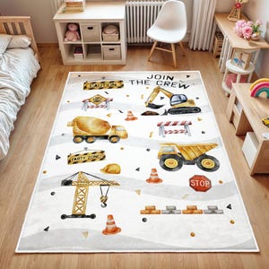 Monster Truck Kids Room Carpet, Truck Kids Area Rug, Excavator Kids Room Nursery Carpet, Bulldozer Nursery Rug, Anti Slip Mat for Kid&#39;s Room