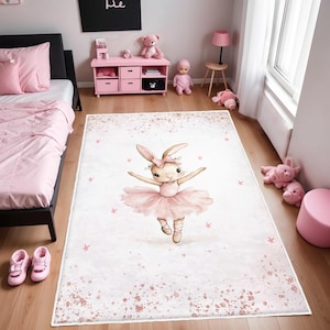Ballerina Bunny Kids Rug: Washable Nursery Play Mat - Etsy