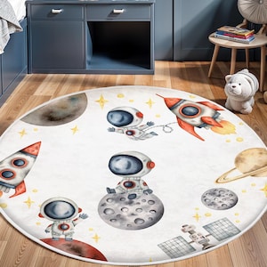 Space Theme Kids Rug, Baby Rug, Rocket Anti Slip Mat, Space Kids Rug,Planet Activity Rug, Rug For Kid&#39;s Room, Moon Astronaut Rug,Kids Carpet