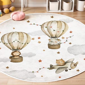 Heißluftballon Kinderteppich, Süßer Safari Themen Teppich mit Auto, Baby Geschenk, Kleinkind Teppich, Waschbar Kinder Teppich, Baby Teppich, Kinderzimmer Matte