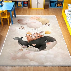 Whale Adventure Newborn Rug, Playful Fish Nursery Rug, Round Ocean Animals Rug Under the Sea Theme, Anti Slip Mat for Kid&#39;s Room,Toddler Rug