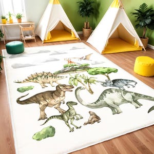 Dinosaurier Welt Kinderteppiche, rutschfester Kinderzimmer Teppich, Krabbelteppich im Land der Dinosaurier, Jurassic Krabbeldecke, Spielzimmer Matte