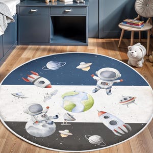 Galaxy Non Slip Toddler Rug ,Planet Activity Rug, Children&#39;s Area Rug, Rocket Themed Boys Rug, Planet Floor Carpet, Math Area Rugs, Kids Rug