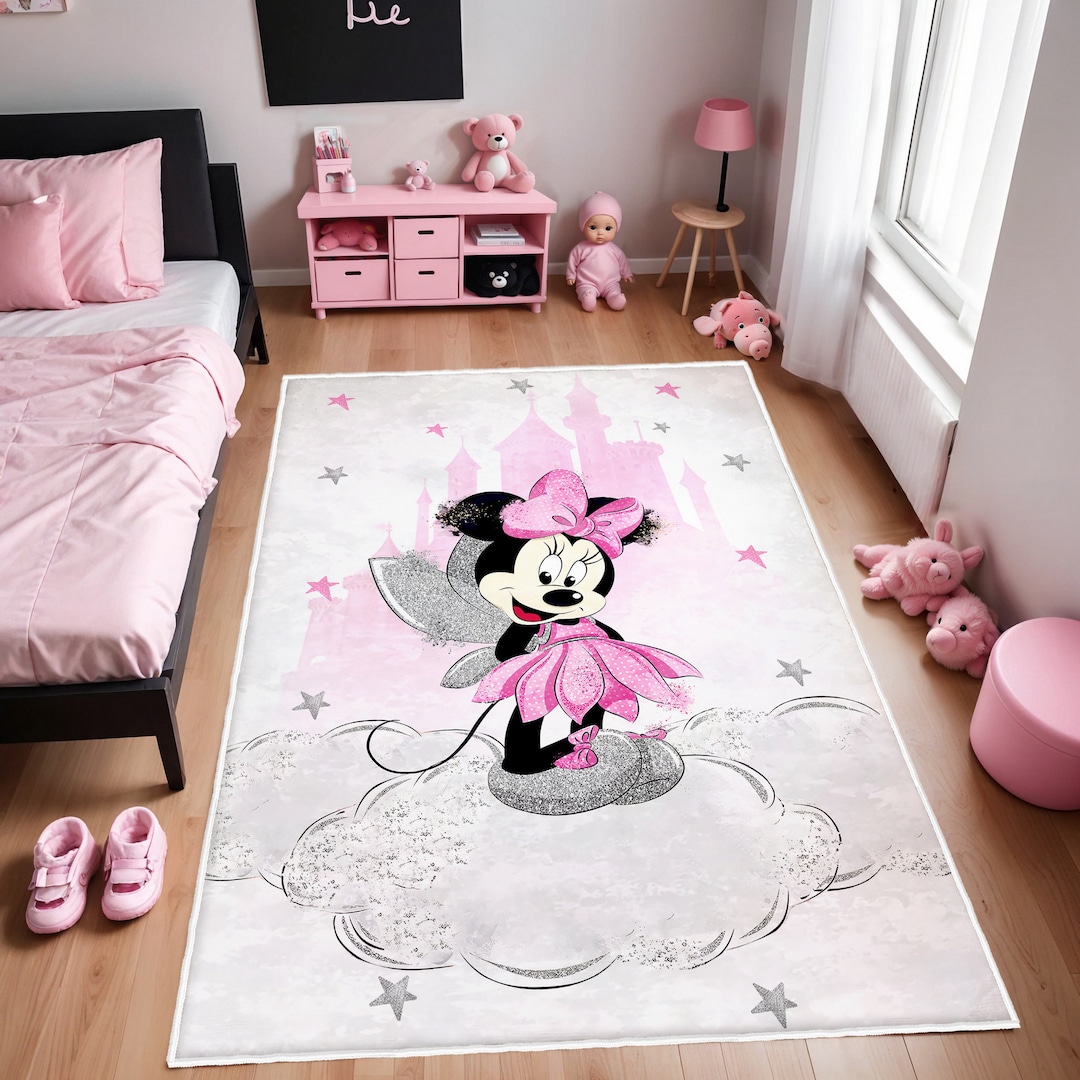 Minnie Mouse Rug, Nursery Minnie Rug, Baby Girl Playroom Mat, Washable ...