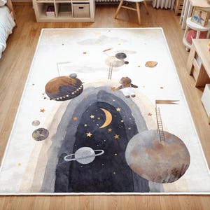 Planet Floor Carpet, Galaxy Non Slip Toddler Rug ,Planet Activity Rug, Children&#39;s Area Rug, Rocket Themed Boys Rug, Math Area Rugs, Kids Rug