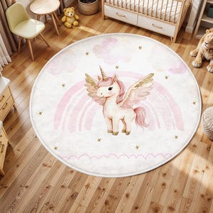 Niedlicher Einhorn-Kinderzimmerteppich, Bestseller-Teppich für Mädchen, rutschfester Teppich für Mädchen, Waschbarer Teppich aus rosa Babyteppich, Mädchenzimmerdekor, Regenbogen Kinderteppich