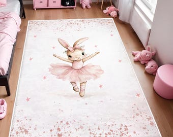 Ballerina  Bunny Kids Rug, Girls Room Rug, Baby Playroom Mat, Washable Nursery Rug, Play Mat, Rabbit Baby Carpet, Bestselling Kids Room Rug
