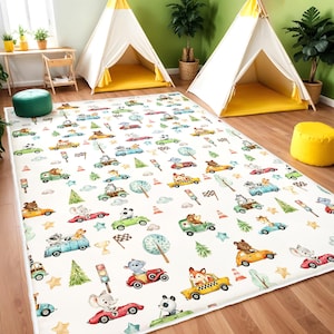 Kids City Traffic Rug,Model Car City Rug, Anti Slip Mat for Kid&#39;s Room, Boy&#39;s Room Rug, Animals Area Rugs, For Boys Room Rug, Playroom Rug