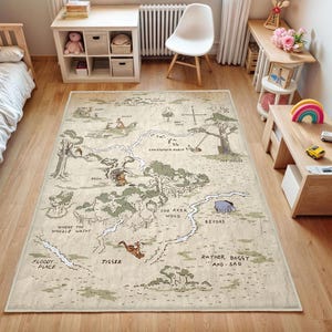 Woodland Runder Teppich, Pooh Bodenteppich, Wald rutschfeste Kreisteppiche, Cartoon-Gummi-Unterlage, Karte Bereich Teppiche, waschbarer Kinderteppich