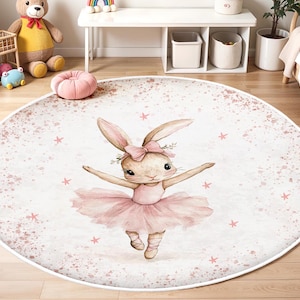 Ballerina Hase Kinderteppich, Mädchenteppich, Babyspielzimmer, Waschbarer Teppich, Kinderzimmerteppich