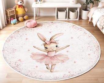 Ballerina  Bunny Kids Rug, Girls Room Rug, Baby Playroom Mat, Washable Nursery Rug, Play Mat, Rabbit Baby Carpet, Bestselling Kids Room Rug