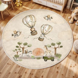 Niedlicher Safari Themen Teppich mit Auto, Baby Geschenk, Bereich Teppich,Heißluftballon Kinder Teppich, Kleinkind Teppich, Waschbar Kinder Teppich,Baby Teppich,Schlupf Matte