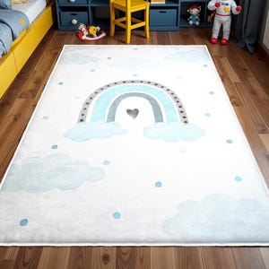 Heart Rainbow Kids Rug, Round Kid&#39;s Room Rug, Playmat For Kids, Colorful Baby Room Carpet, Anti-Slip Washable Nursery Mat, Baby Gift
