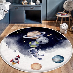 Astronauten Kinderzimmerteppich, Babyteppich, Rakete Antirutschmatte, Mathe Teppich, Weltraum Teppich, Teppich für Kinderzimmer