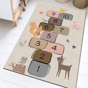 Kinderspielteppich, Kinderzahlen lernen, Hopscotch-Spielmatte, rechteckige Kinderzimmerteppiche, bunte Aktivitätsteppiche, rutschfester Babyteppich
