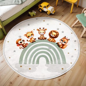 Safari Animal Rainbow Rug, Safari Animal Carpet, Area Rug, Toddler Area Rug, Washable Kids Rug, Rainbow Rug, Kid Play Rug,Non Slip Floor Mat