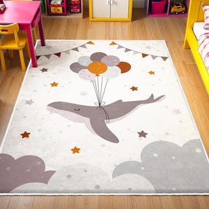 Round Ocean Animals Rug Under the Sea Theme, Playful Fish Nursery Rug,Anti Slip Mat for Kid&#39;s Room, Whale Adventure Newborn Rug, Toddler Rug