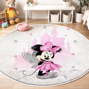 Minnie-Maus-Teppich,Schlaf-Minnie-Teppich,Baby-Mädchen-Spielzimmer-Matte,waschbarer runder Kindergarten-Teppich,rutschfester Kinderteppich,Micky-Maus-Teppich,Kinderzimmer-Minnie-Teppich