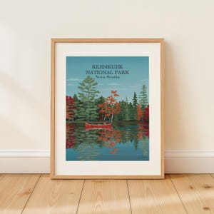 Impressions originales du parc national Kejimkujik | Nouvelle-Écosse | Canoë | Lac | Poster d'extérieur vintage rétro