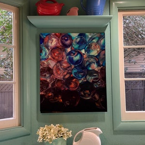 Abstrakte Koralle und Blaue Fotografie auf Metall Wanddekoration, fertig zum Aufhängen