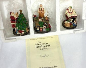 Vintage 1993 Norman Rockwell Celebration of Santa Christmas Ornaments Set of 3