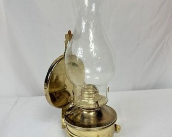 Vintage Lamplight Farms Brass Tone Wall Mount Oil Lamp w/ Reflector & Chimney