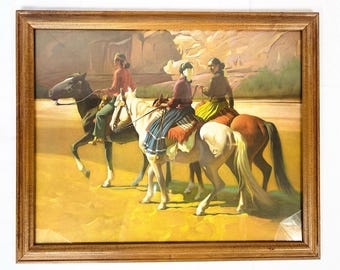 Gerard Curtis Delano NAVAJO Ponies Wood Framed Southwest Print 18.75" x 22.75"