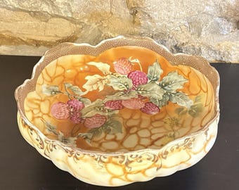 Nippon Morimura Antique Hand Painted Porcelain Bowl Raspberry Floral Gold Trim