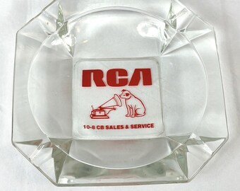 Vintage RCA Glass Ashtray Nipper Dog His Master's Voice 10-8 CB Sales & Service
