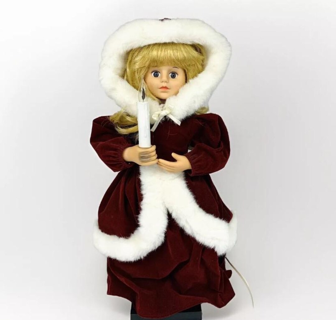 Vtg LIGHTED ANIMATED CHRISTMAS Victorian Girl Caroler Doll