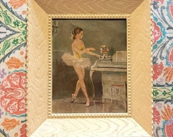 Vintage Rico Tomaso Ballerina Print MCM 1950s Framed Art SS Kresge Price Tag 7x6