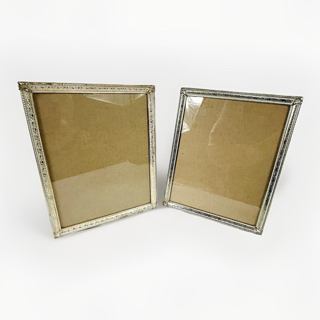 Vtg Set of 2 Brass Gold Tone White Washed Ornate Corners Picture Frames ...