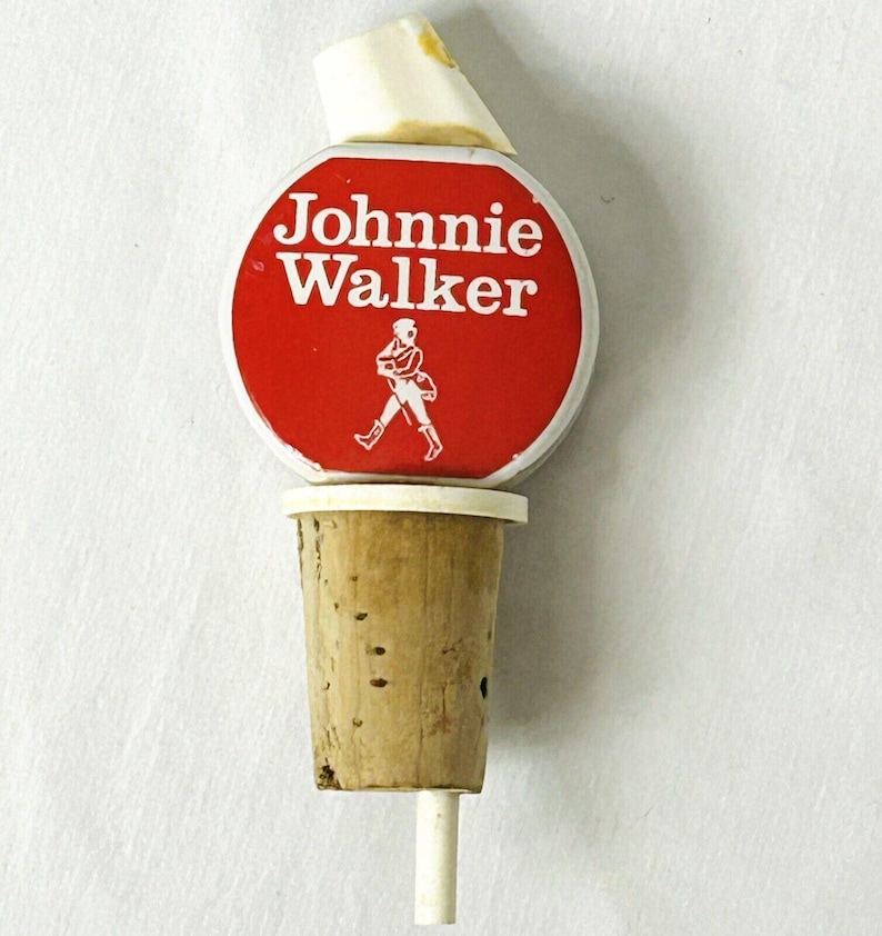 Tapón vertedor de corcho para botella de licor de Johnnie Walker de plástico y porcelana vintage imagen 1
