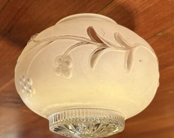 Vintage Clear and Frosted Glass Light Globe Floral Vine Detail  3.25" Fitter