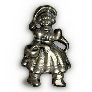 Vintage Dutch Holland Girl With Basket Sterling Silver Pin Brooch