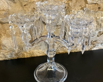 3 Arm Candelabra Hanging Prisms ROYAL LIMITED 24% Lead Crystal Czech Republic