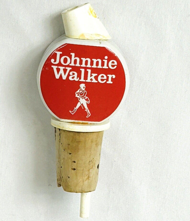Tapón vertedor de corcho para botella de licor de Johnnie Walker de plástico y porcelana vintage imagen 2