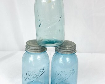 Antique Ball Mason Quart Fruit Jars 1900-1910 1910-1923 w/ Zinc Lids Lot # 2 & 6