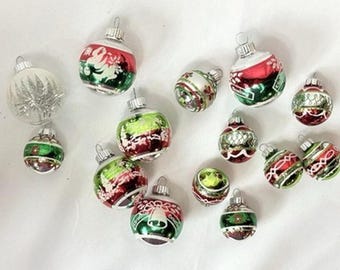 Mixed Lot Radko Shiny Brite Multicolored Striped Glass Ornaments 14 Total