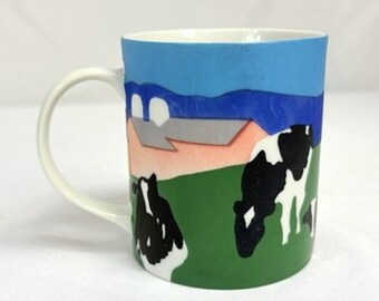 VTG 1987 Ben & Jerry’s Woody Jackson Vermont Cow Farm Coffee Mug Cup Folk Art