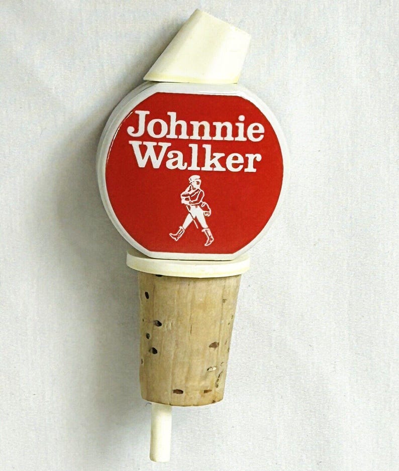 Tapón vertedor de corcho para botella de licor de Johnnie Walker de plástico y porcelana vintage imagen 3
