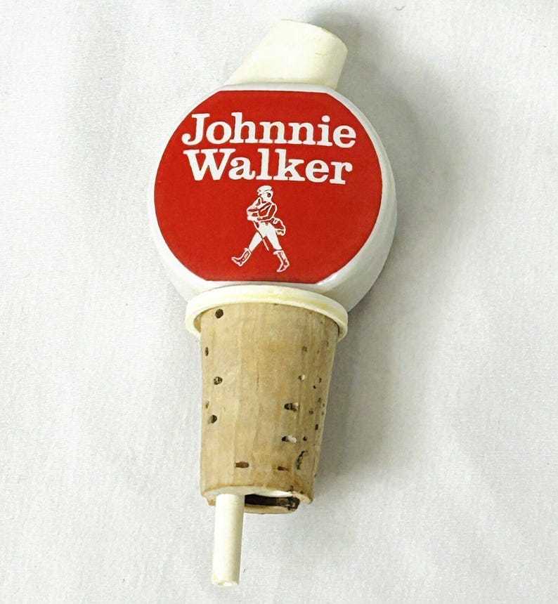 Tapón vertedor de corcho para botella de licor de Johnnie Walker de plástico y porcelana vintage imagen 4