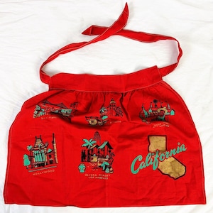 Vtg California Map Souvenir 1/2 APRON San Francisco Hollywood Los Angeles +